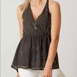 BKE Boutique Embellished Tank Top in Charcoal